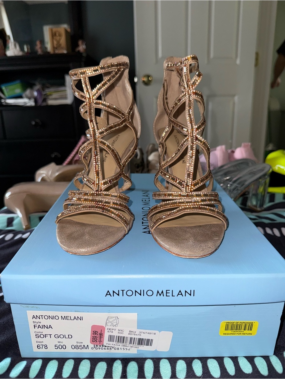 ANTONIO MELANI Soft Gold Crystal-Strap High Heels